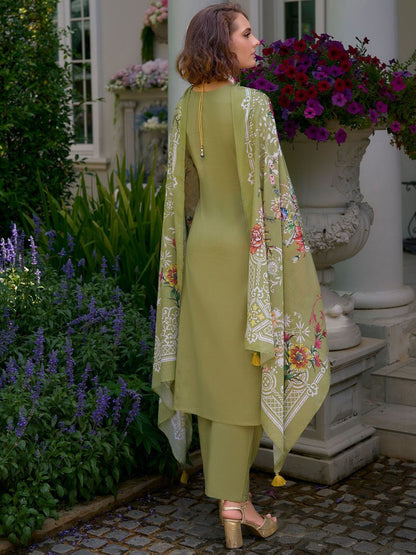 Floral Embroidered Mirror Work Pure Cotton Kurta With Trousers & Dupatta