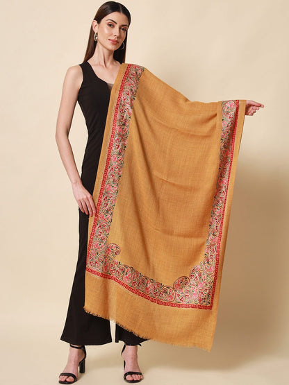 Dhiyona PA Women Yellow & Pink Embroidered Woolen Shawl