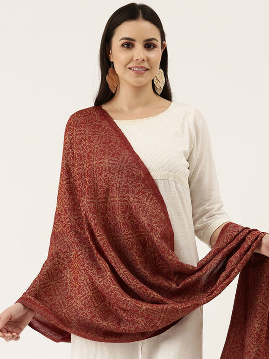 Dhiyona PA Women Maroon Woven Design Wool Shawl