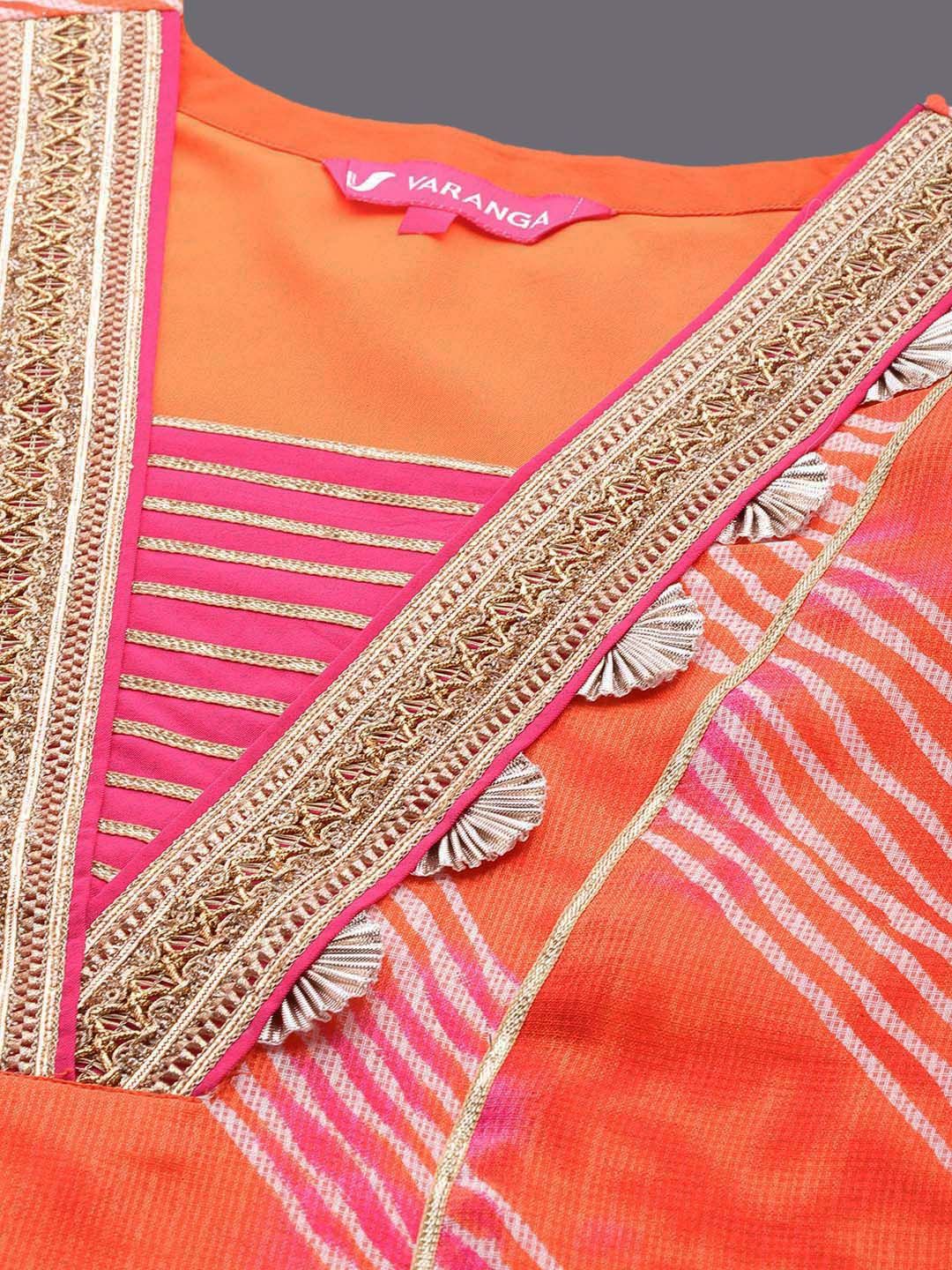 Dhiyona VA Women'sLeheriya Printed Straight Kurta with Trousers & With Dupatta