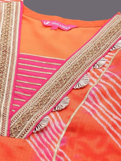 Dhiyona VA Women'sLeheriya Printed Straight Kurta with Trousers & With Dupatta