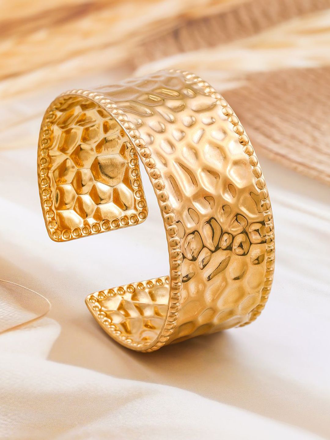 Dhiyona RJ Women's 22K Gold-Plated Textured Free Size Statement Cuff Bracelet