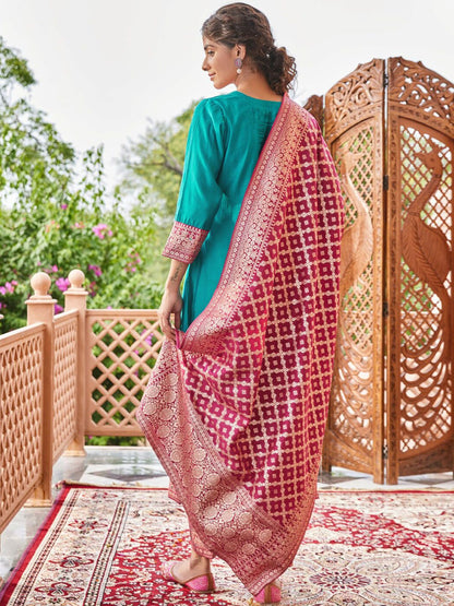 Dhiyona WP Women Paisley Yoke Design Regular Mirror Work Kurta with Trousers & With Dupatta