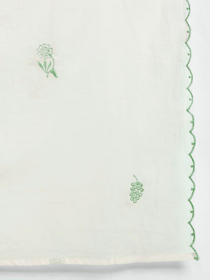 Floral Embroidered Pure Cotton Kurta with Trousers & Dupatta