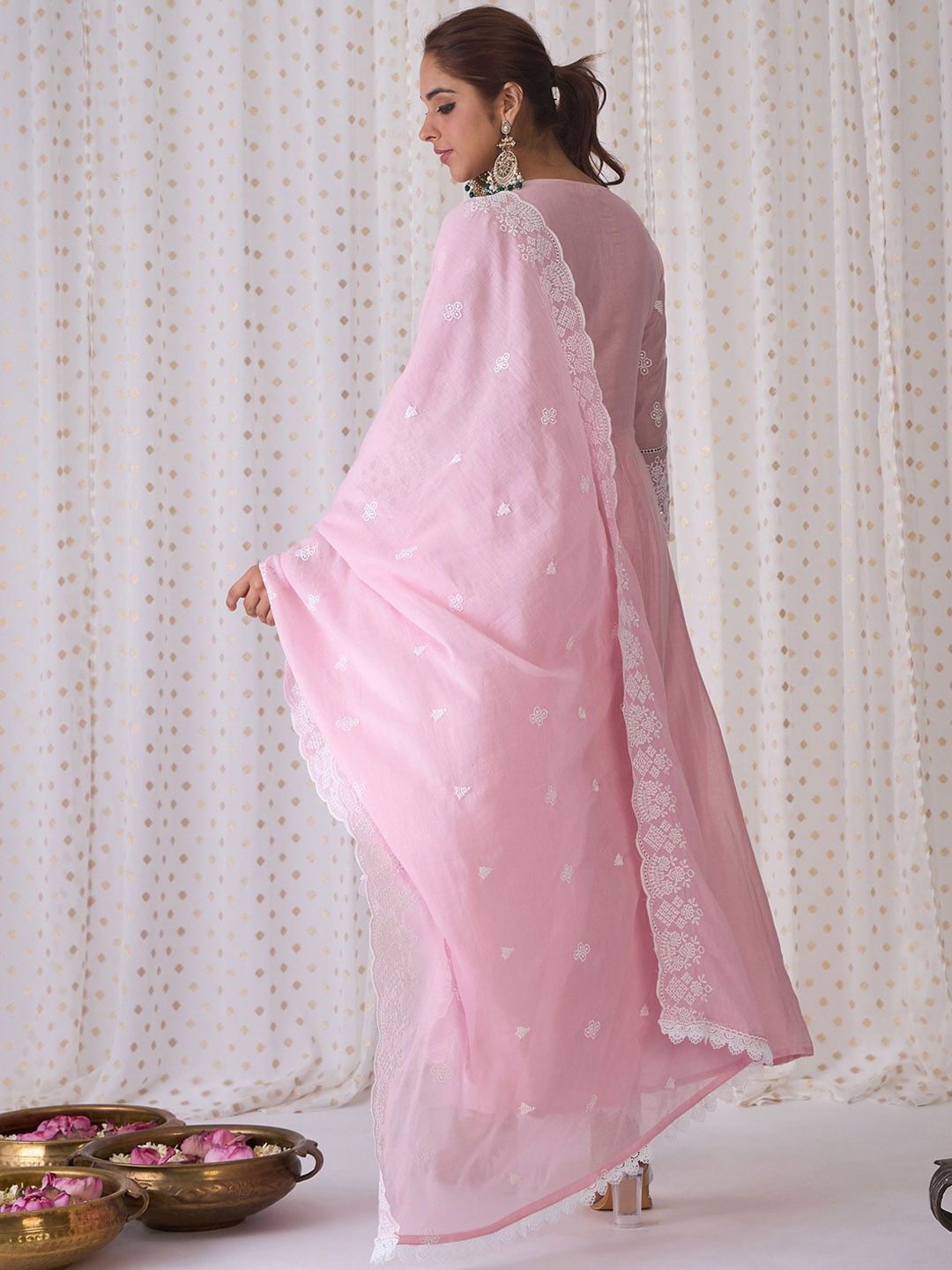 Floral Embroidered Empire Thread Work Pure Cotton A-Line Kurta Set