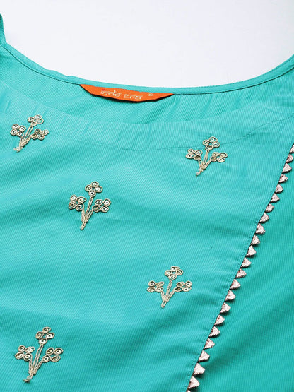 Women Sea Green Floral Embroidered Sequinned Liva Kurta with Trousers & Dupatta
