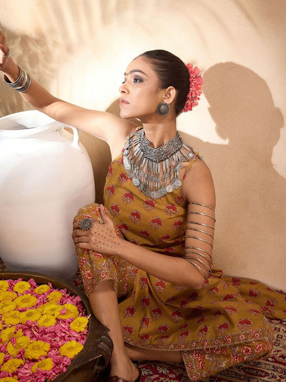 Dhiyona IE Floral Printed Pure Cotton Straight Kurta with Trousers