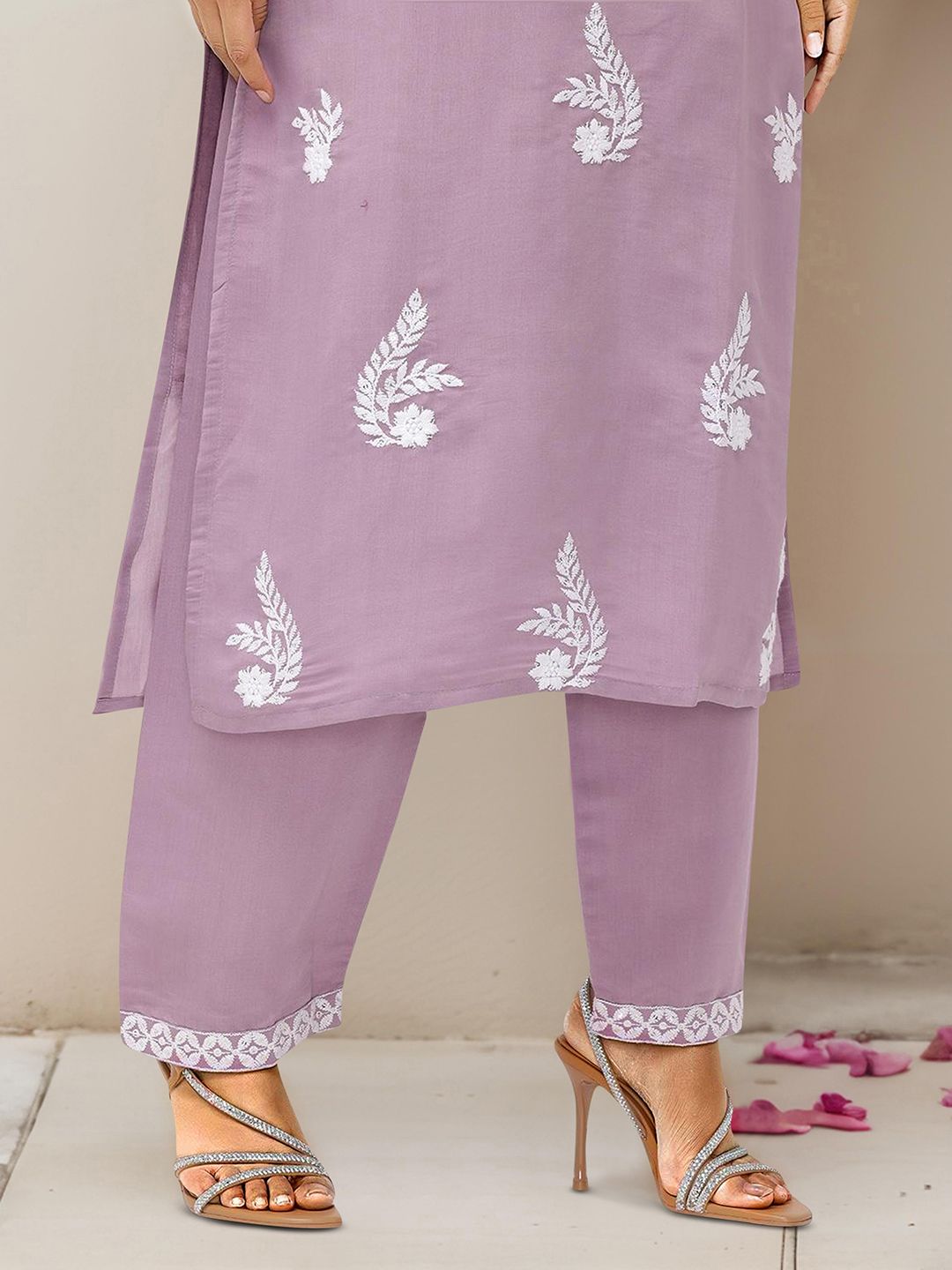 Dhiyona IS Women's Ethic Motifs Embroidered Straight Thread Work Kurta with Trousers & Dupatta