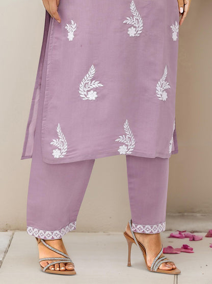 Dhiyona IS Women's Ethic Motifs Embroidered Straight Thread Work Kurta with Trousers & Dupatta