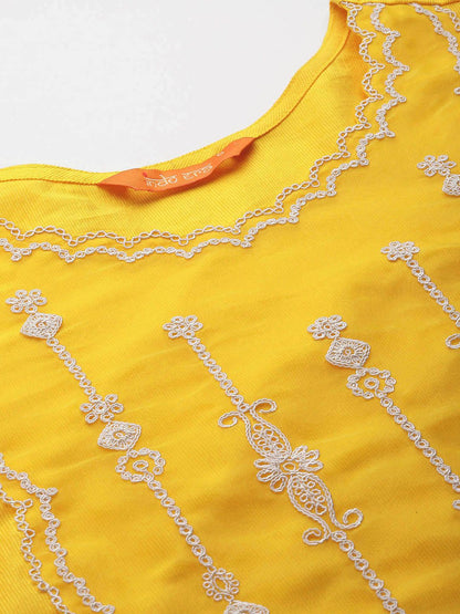 Women Floral Embroidered Thread Work Liva Kurta with Trousers & With Dupatta