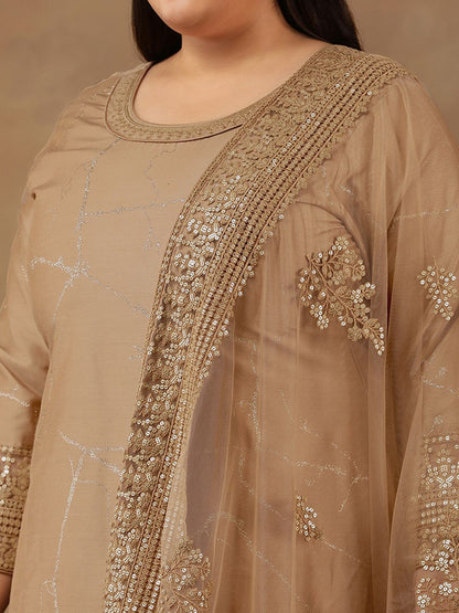 Dhiyona IN Size Abstract Printed & Embroidered Kurta With Trousers & Dupatta