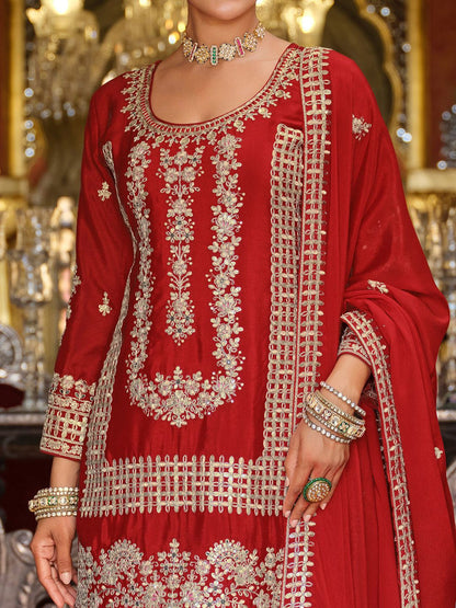 Ethnic Motifs Embroidered Kurta with Palazzos & Dupatta