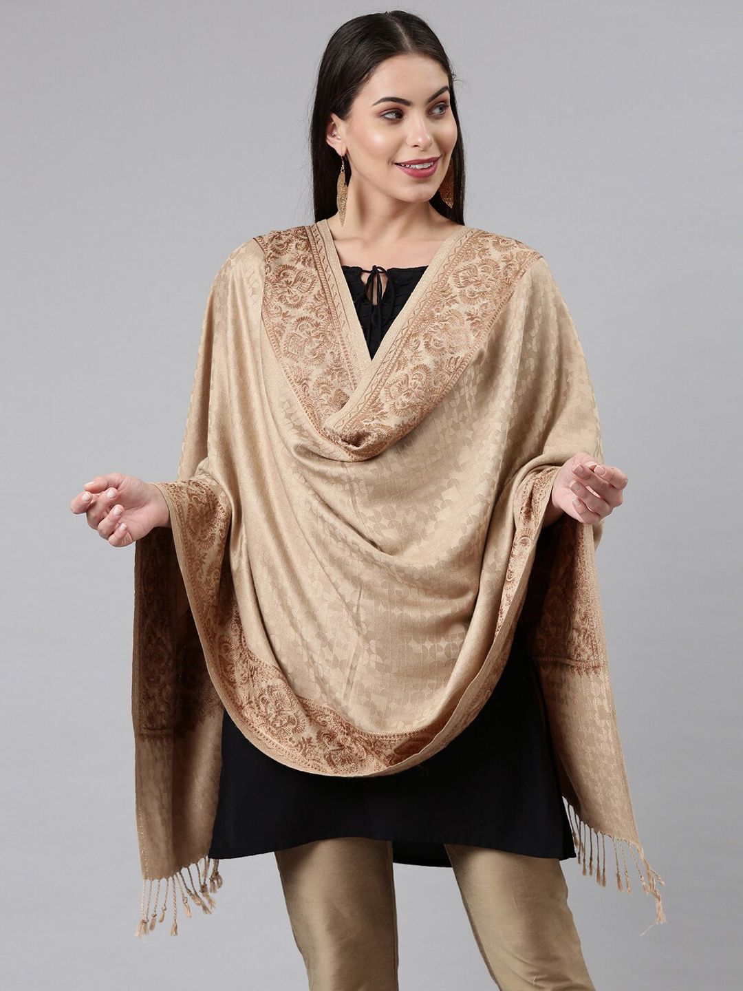 Dhiyona PA Women Beige Aari Embroidered Shawl
