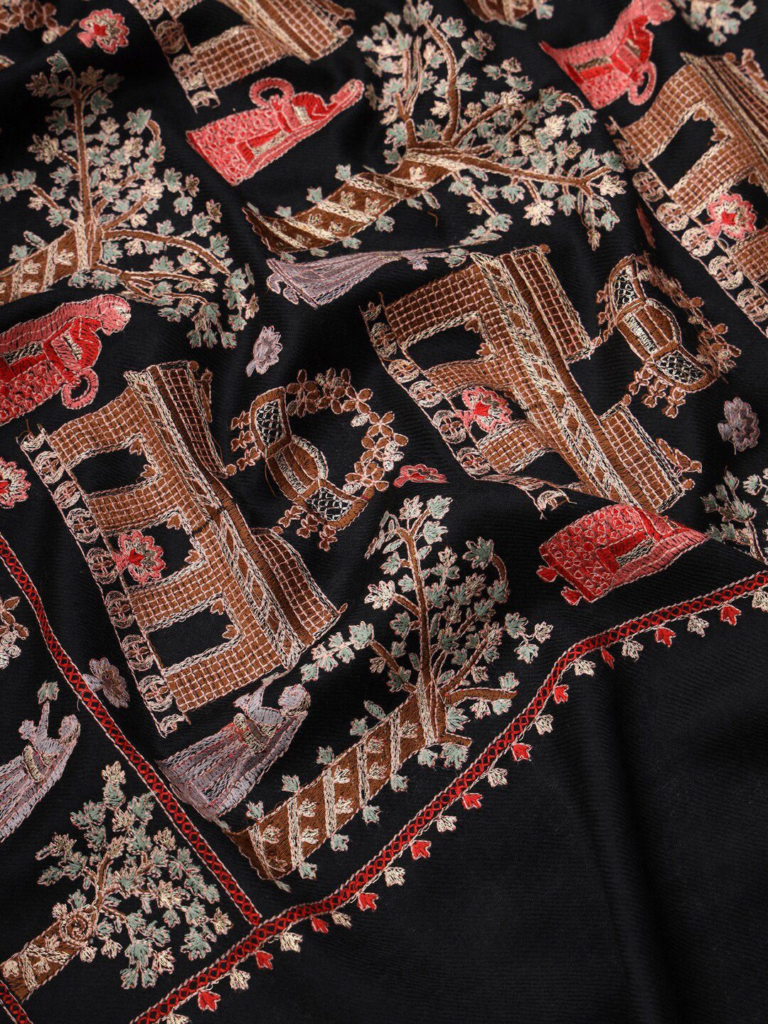 Dhiyona PA Ethnic Motifs Embroidered Pure Wool Shawl