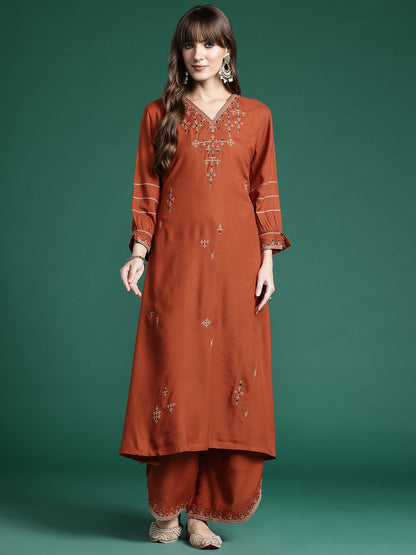 Embroidered Thread Work Kurta with Trousers