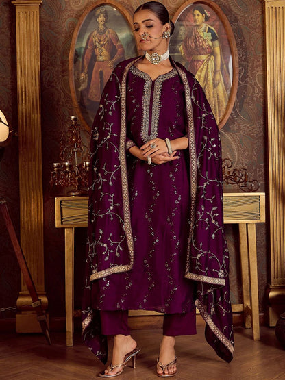 Dhiyona IE Women Floral Embroidered Regular Kurta with Trousers & With Dupatta