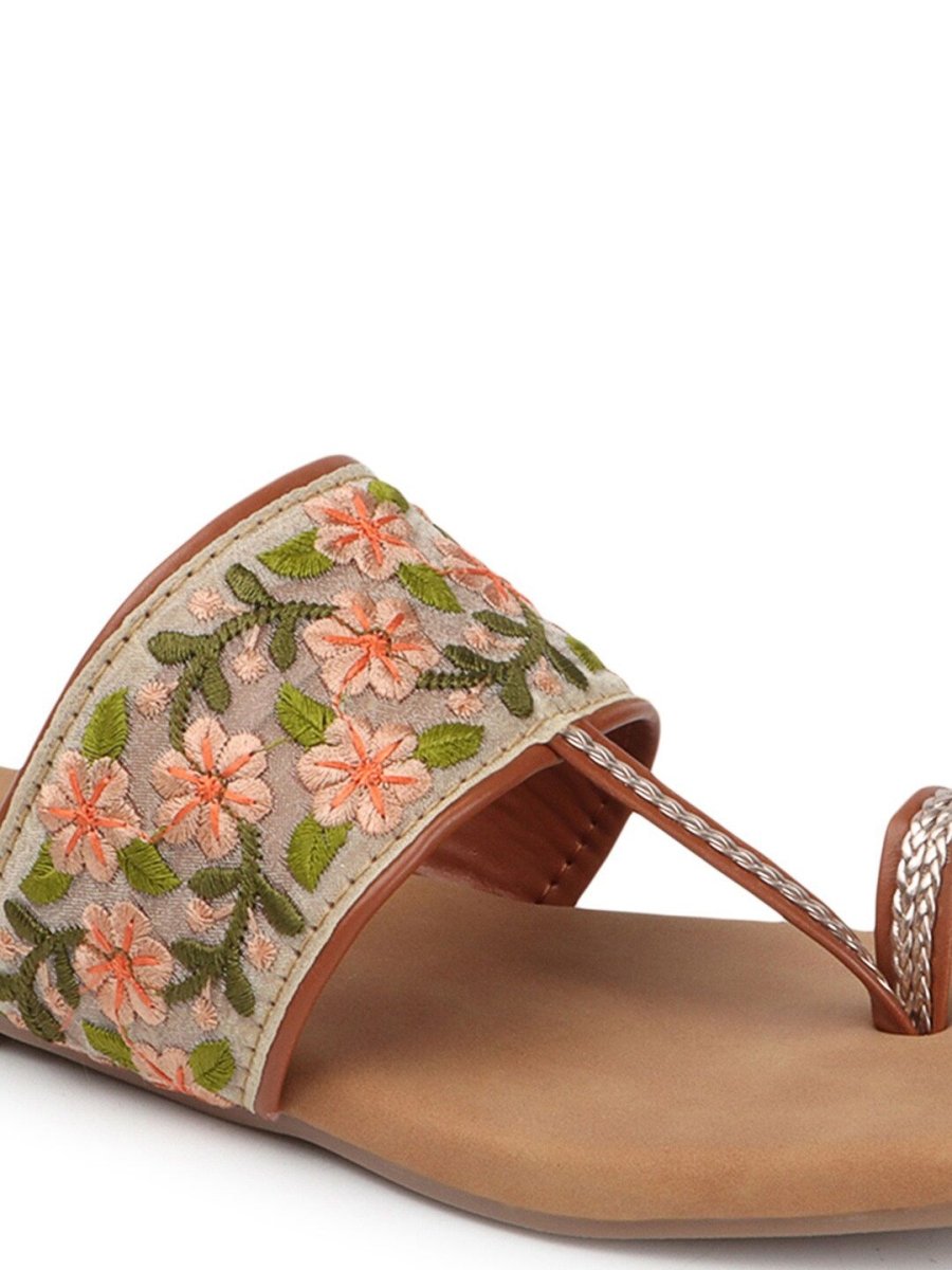 Dhiyona AK Tan Brown Printed Open Toe Flats