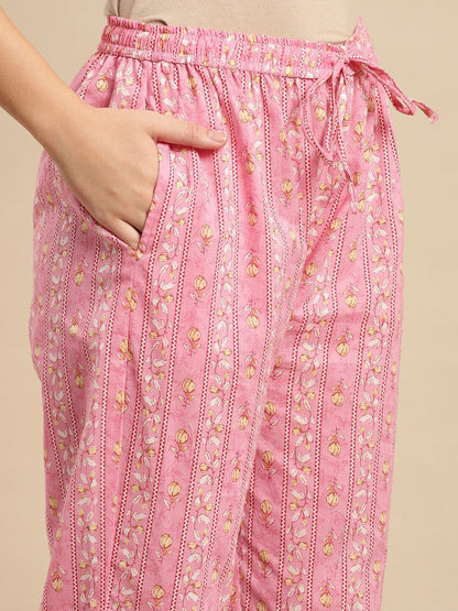 Dhiyona SN Women's Floral Printed Pure-Cotton Straight Kurta With Trouser & Dupatta