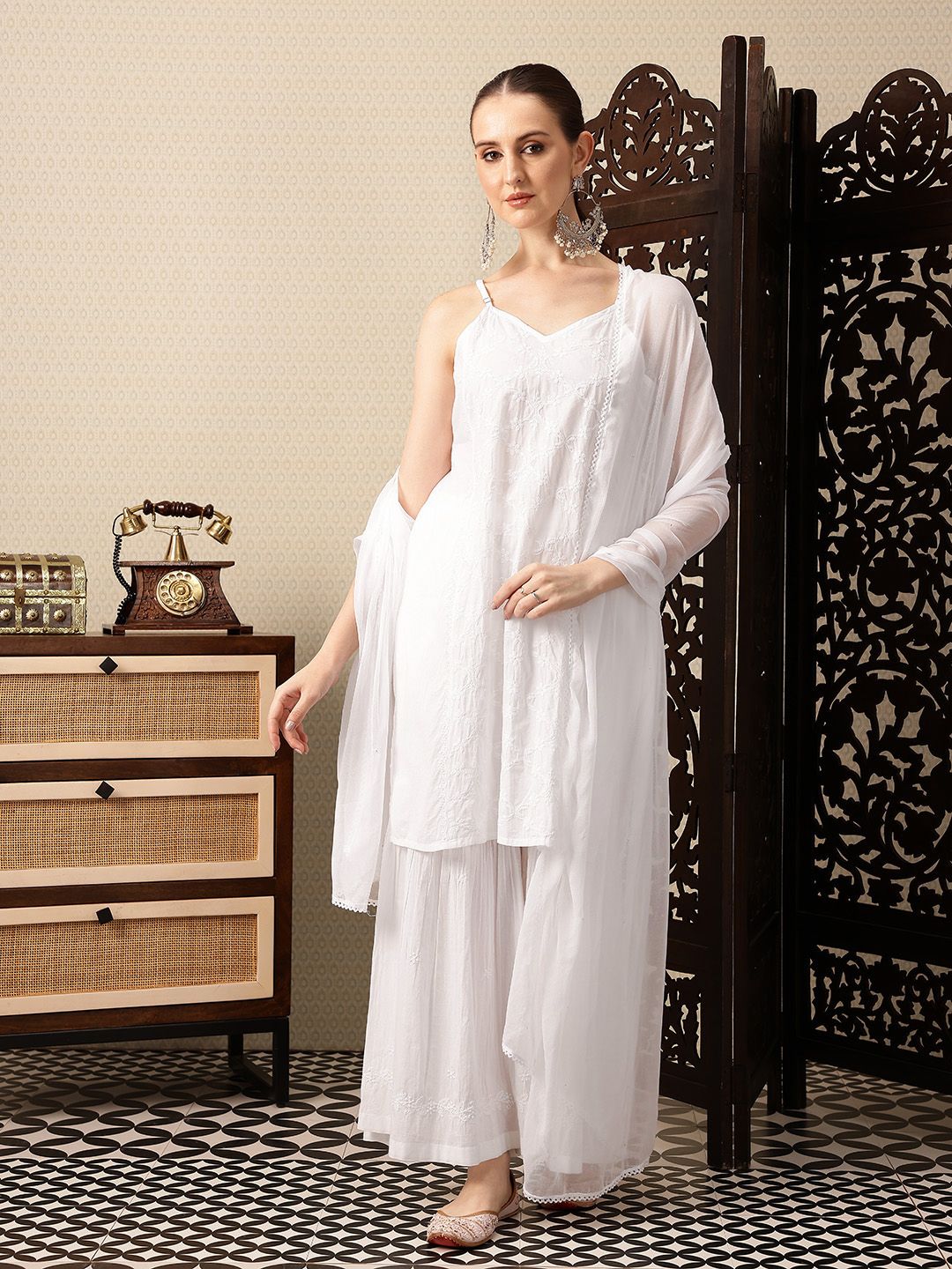 Dhiyona PD Women Floral Embroidered Pure Cotton Jashn Kurta with Sharara & Dupatta