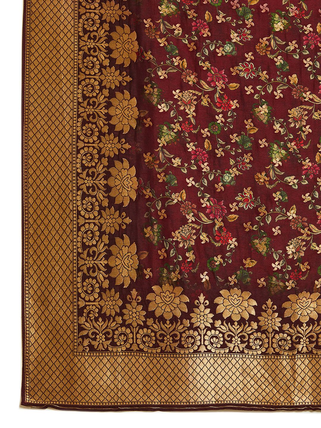 Dhiyona SO Women's Brown Floral Printed Regular Zardozi Straight Kurta With Trousers & Dupatta