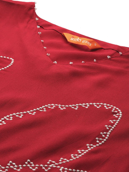 Dhiyona IE Floral Embroidered Regular Thread Work Kurta with Palazzos