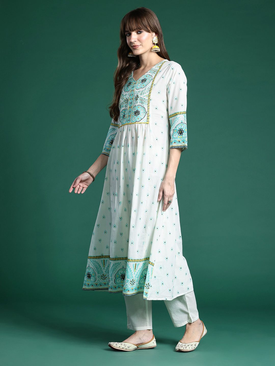 Dhiyona IE Women Ethnic Motifs Printed Sequinned Pure Cotton Kurta With Trousers & Dupatta