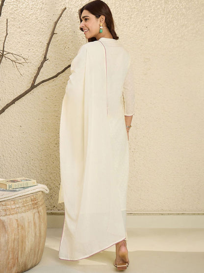 Dhiyona IE Floral Embroidered Mirror Work Pure Cotton Kurta With Trousers & Dupatta