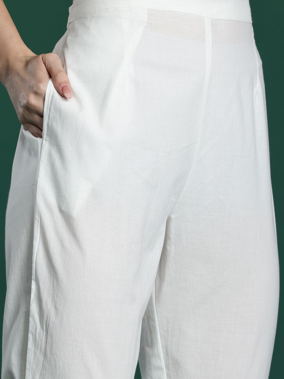 Printed PleatedPure Cotton Kurta with Trousers