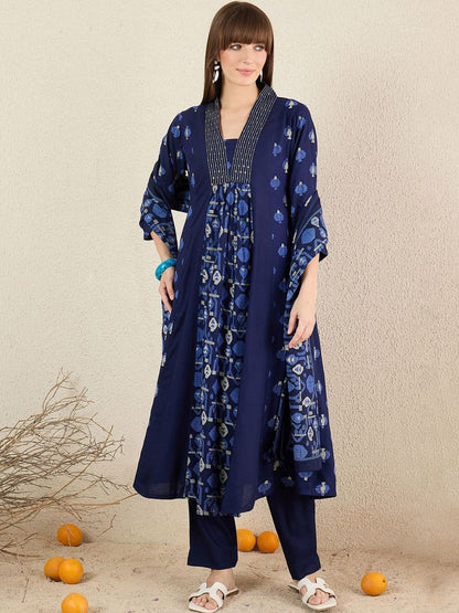 Dhiyona IE Women Quirky Printed Cotton Kurta with Trousers & Dupatta