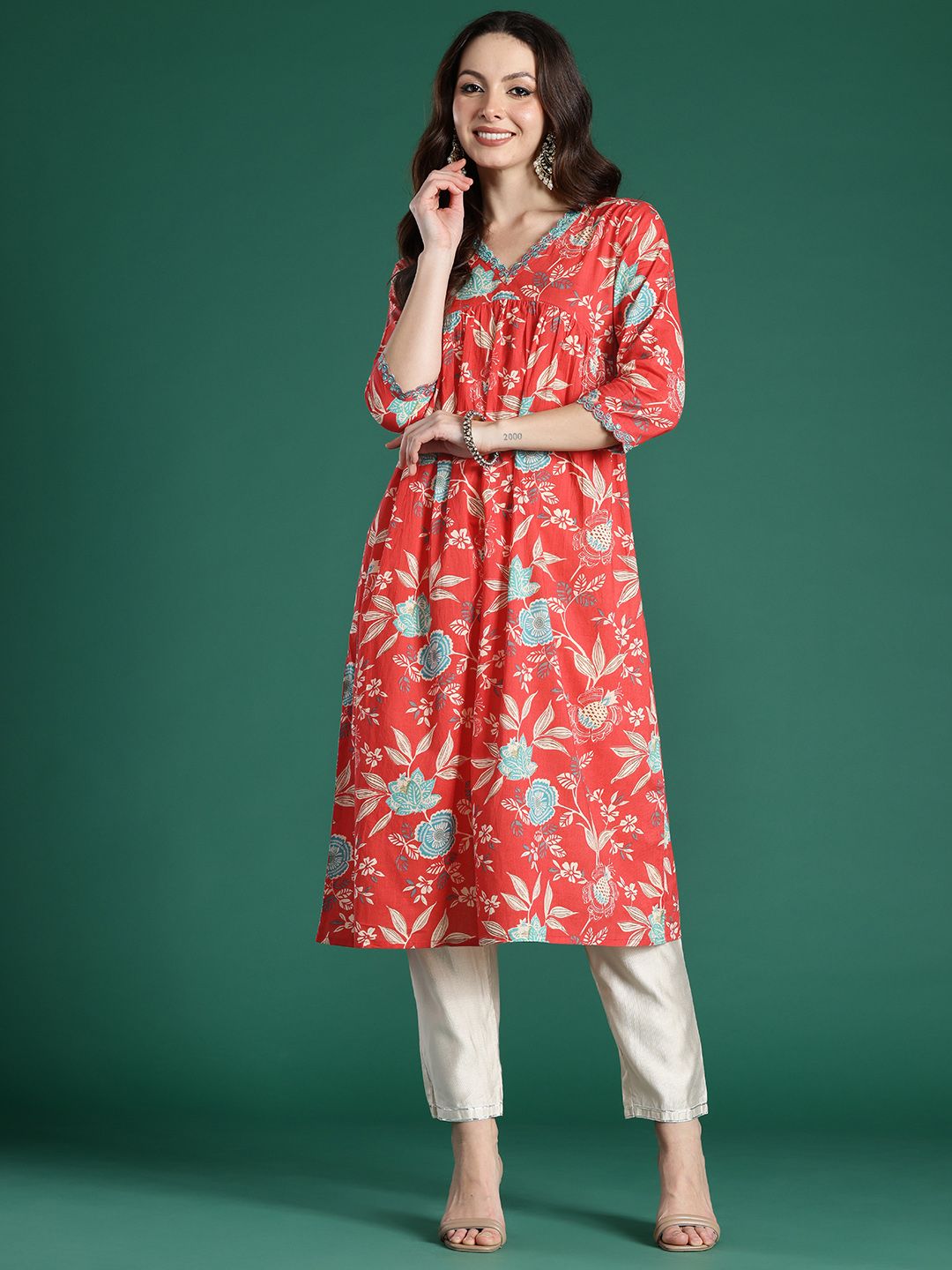 Dhiyona IE Floral Printed Pure Cotton Kurta