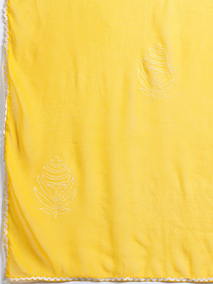 Embroidered Panelled Mirror Work Kurta With Trousers & Dupatta