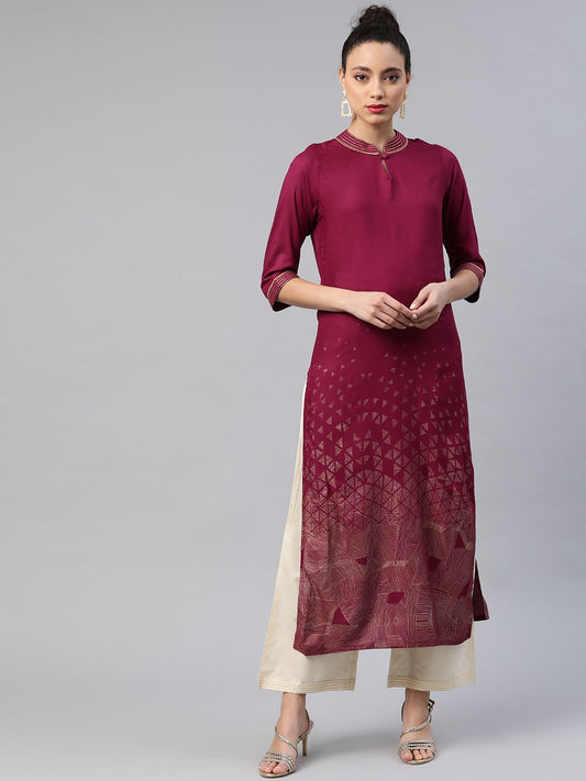 Dhiyona IE Women Purple & Golden Foil Printed Straight Kurta