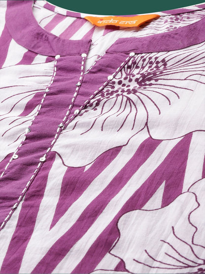 Dhiyona IE Printed Pure Cotton Round Neck Tunic with Trousers Co-Ords