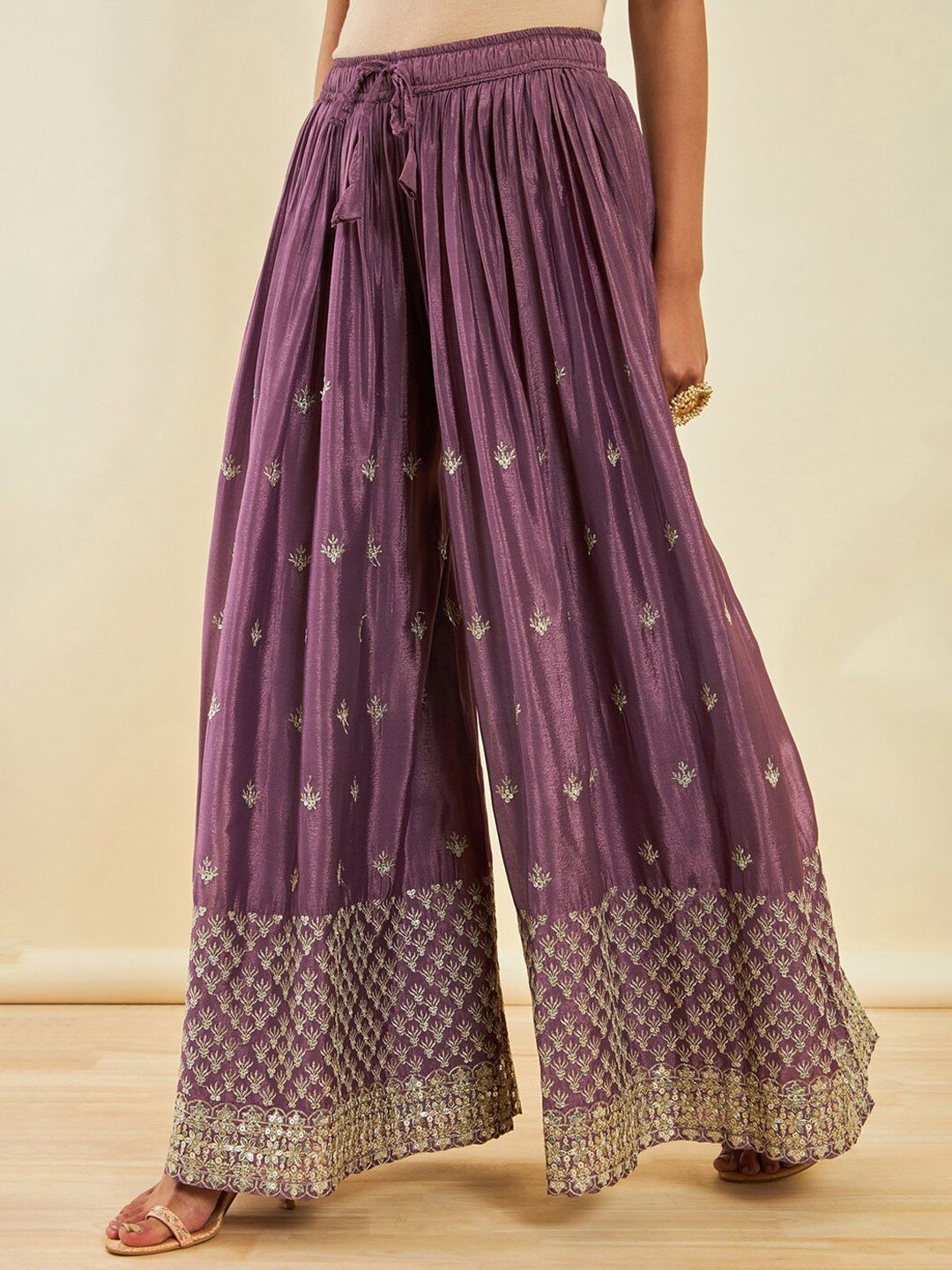 Dhiyona SO Women's Ethnic Motifs Embroidered Sequinned Kurta with Palazzos & Dupatta