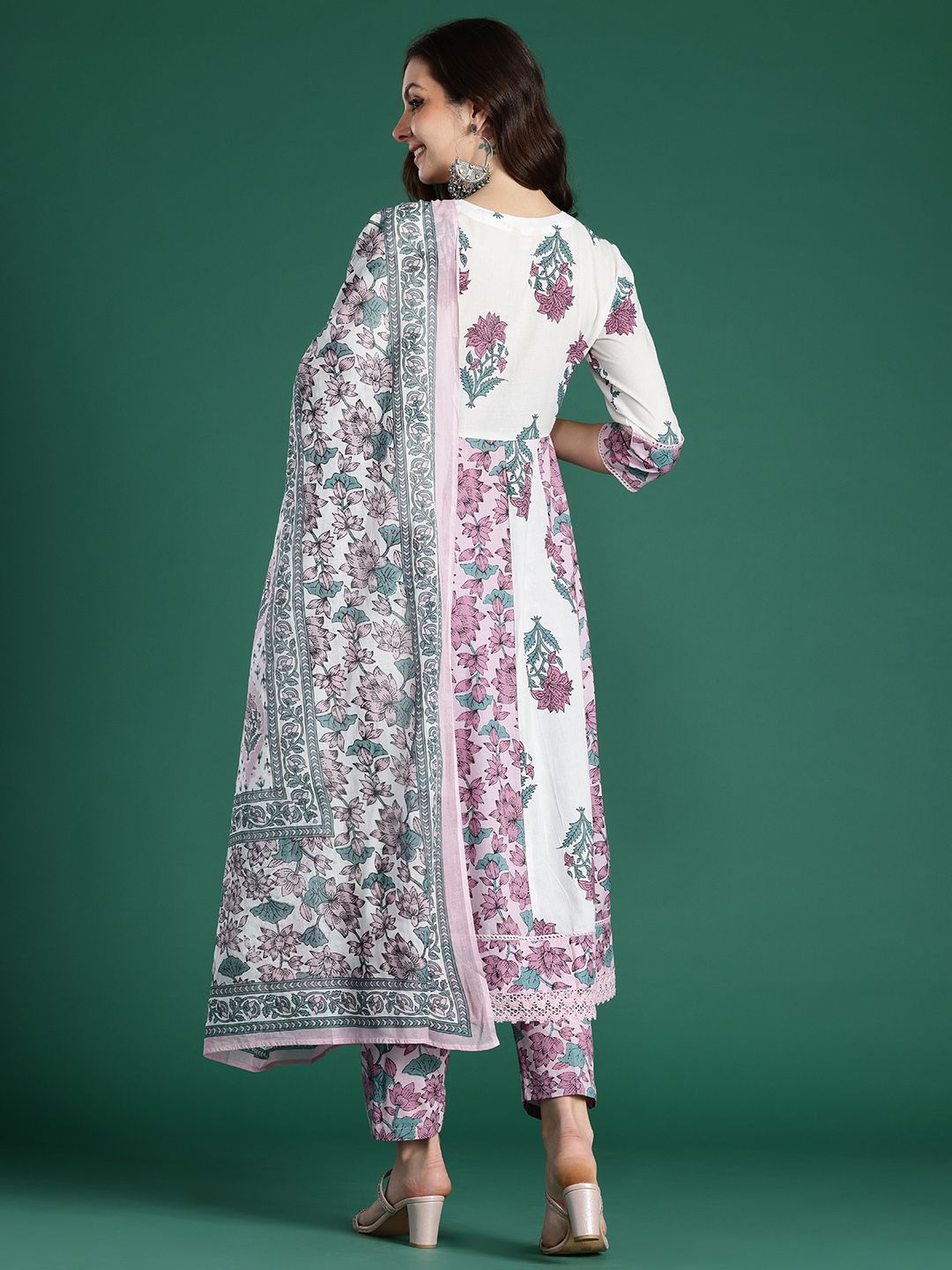 Women Floral Printed Pure Cotton Kurta with Trousers & With Dupatta