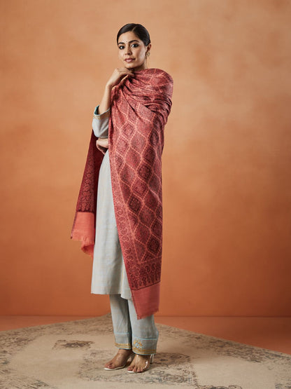 Dhiyona PA Ethnic Motifs Woven Design Woollen Fringed Shawl