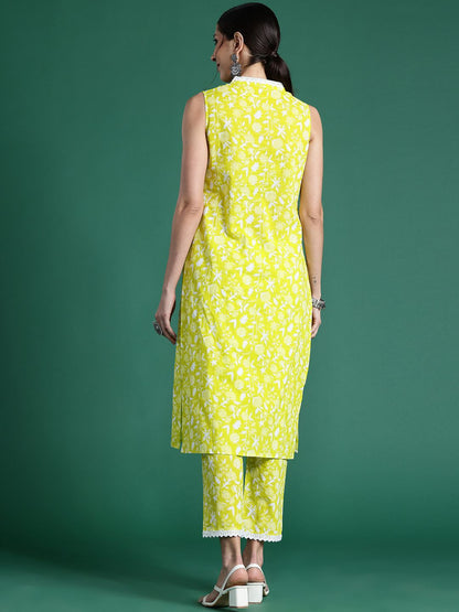 Dhiyona IE Floral Printed Pure Cotton Kurta with Trousers
