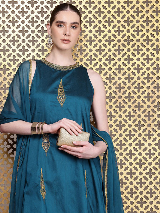 Dhiyona PD Women Embroidered Sequinned Jashn Kurta With Palazzos & Dupatta