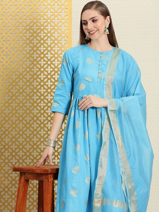Dhiyona PD Women Women Jashn Paisley Sequinned Pure Cotton Kurta & Churidar With Dupatta