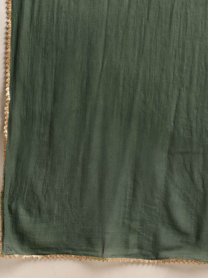 Dhiyona VA Women'sGreen Shibori Printed Sequinned Pure Cotton Kurta With Trousers & Dupatta