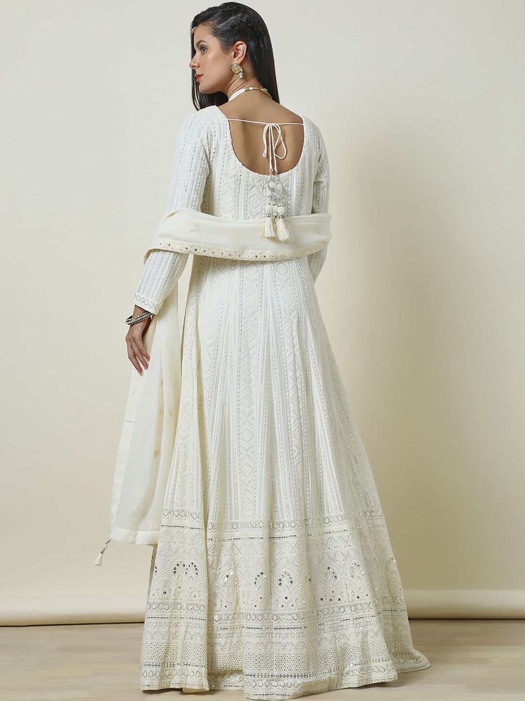 Dhiyona SO Women's Floral Embroidered Regular Sequinned Anarkali Kurta with Churidar & Dupatta