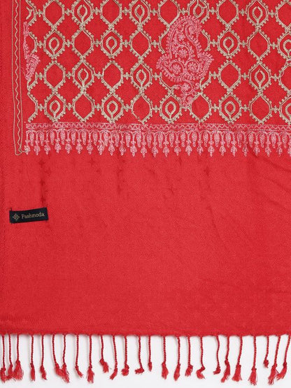 Dhiyona PA Women Red Aari Embroidered Shawl
