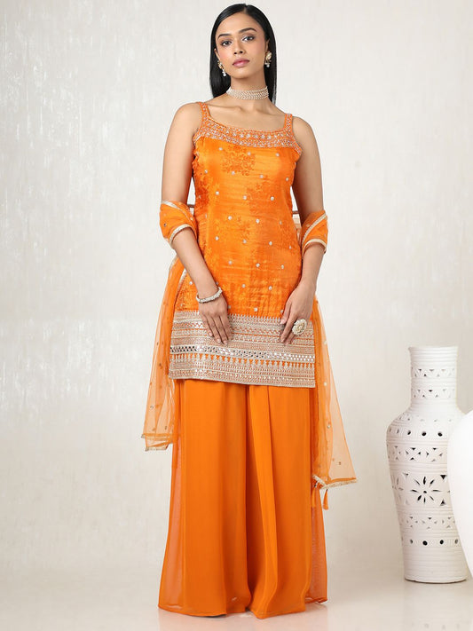Dhiyona SO Women's Women Floral Embroidered Regular Sequinned Kurta with Palazzos & With Dupatta