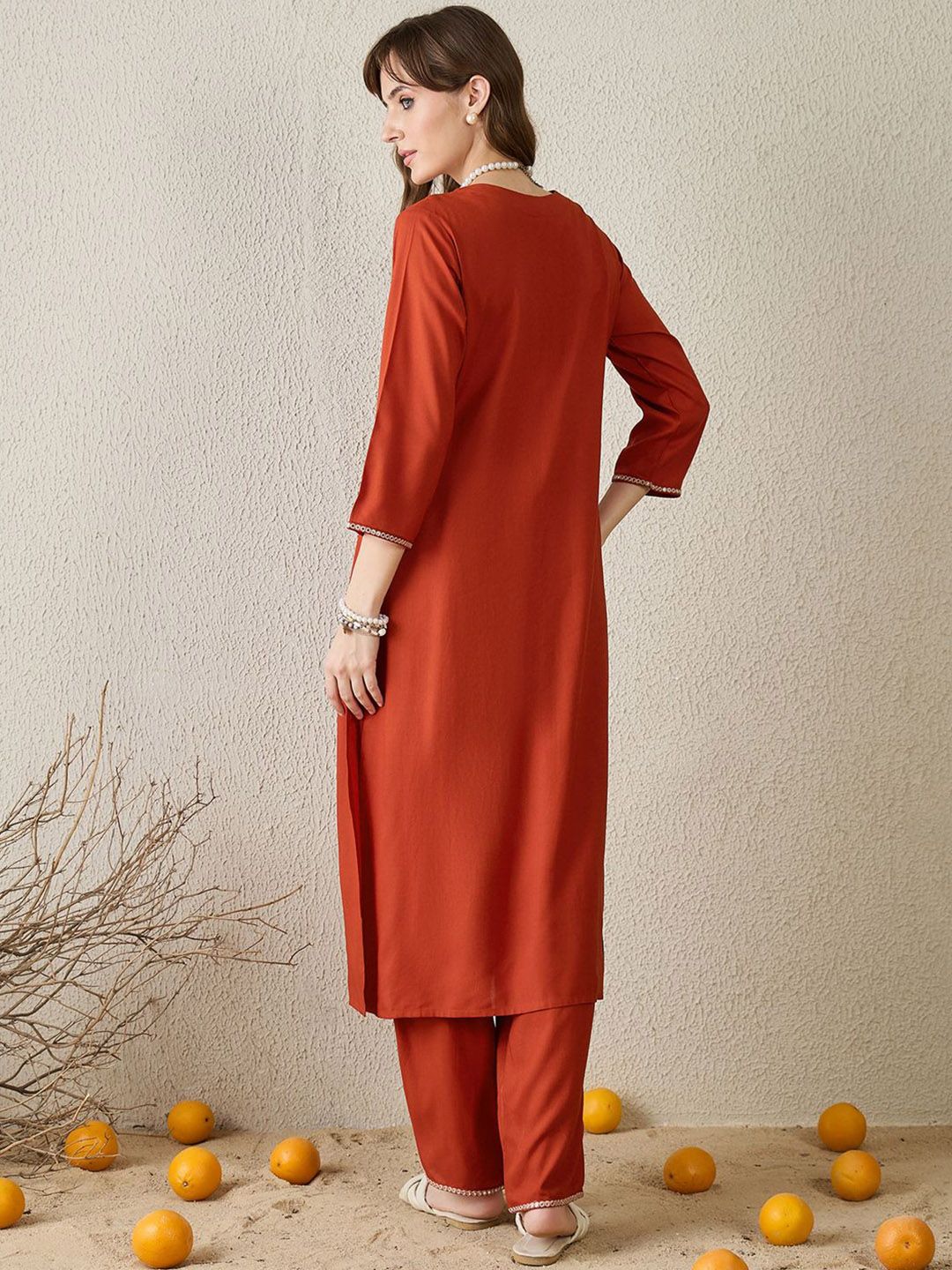Dhiyona IE Embroidered V-Neck Tunic With Trousers