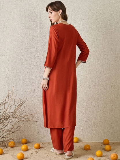 Dhiyona IE Embroidered V-Neck Tunic With Trousers