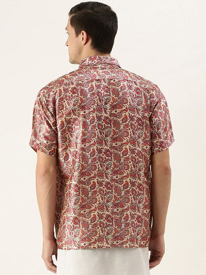 Men's MulticolorBasePink Silk Blend Straight Ethnic Shirt