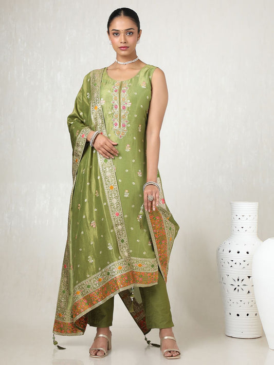 Dhiyona SO Women's Women Regular Sequinned Kurta with Trousers & With Dupatta