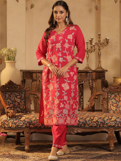 Women Floral Embroidered Regular Sequinned Kurta with Trousers & With Dupatta