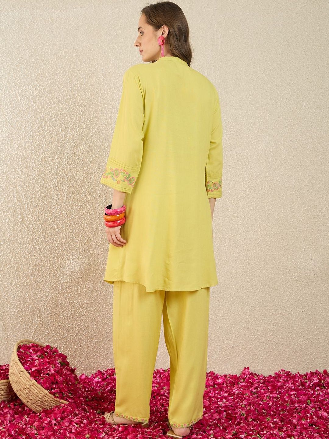 Dhiyona IE Embroidered Mandarin Collar Top With Trouser