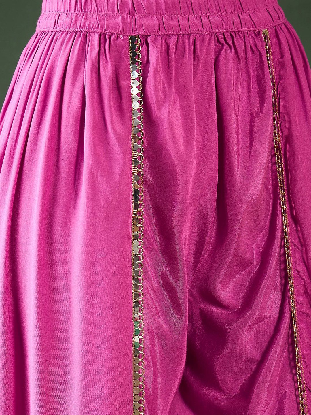 Dhiyona SN Women's Pink Bandhani Printed Gotta Patti Asymmetric Kaftan With Dhoti Pant